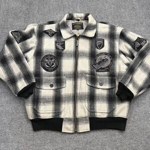 Schott Jacket Mens 3XL Black Gray Plaid Wool Blend G-1 M-422B Naval Patches